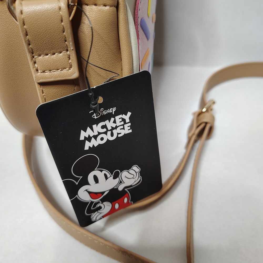 DISNEY Bioworld MICKEY MOUSE Sprinkle Donut Tan Crossbody Bag Purse New - Picture 5 of 6